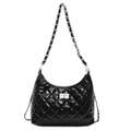 Classic black quilted hobo bag with silver chain strap and metal swivel lock for women - Black