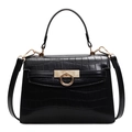 Sac à main élégant noir motif crocodile avec boucle dorée et bandoulière réglable - Noir