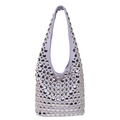 Retro lilac shoulder bag with silver metallic studs and chunky synthetic leather strap - Lavender