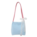 Borsa tote in tela azzurra con spalline rosa e fiocco decorativo in pizzo bianco - Blu Chiaro con Tracolla Rosa