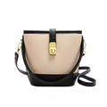 Borsa a secchiello bicolore in tela beige con finiture in pelle nera e fibbia dorata - Nero