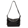 Borsa tote minimalista in pelle verniciata nera con finitura lucida e tracolla regolabile - Nero