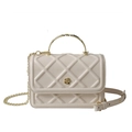 Quilted cream crossbody bag with golden flower clasp and chain strap in variant style - White