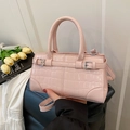 Pink faux leather handbag with crocodile pattern and adjustable silver buckle strap - Pink Without Pendant