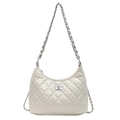 Quilted white shoulder bag with silver chain strap and classic turn-lock buckle - Off White