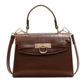 Sac à main marron foncé effet crocodile avec fermoir doré et anse supérieure - Marron