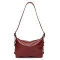 Borsa tote bordeaux minimalista in similpelle lucida con cerniera e tracolla regolabile - Borgogna