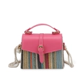 Colorful Bohemian straw shoulder bag with pink leather trim and rope strap - Rose Red