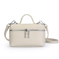 Chic beige lychee leather small square bag with silver hardware and top handle - Off White