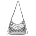 Chic silver quilted shoulder bag with chain strap and metallic twist-lock closure - Silver