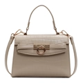 Sac chic à main beige motif crocodile avec fermoir anneau métal et bandoulière - Kaki