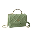 Quilted mint green crossbody bag with gold chain and camellia floral hardware - Green