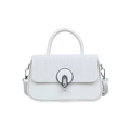 White tweed panel crossbody bag for women with silver circular metal ring lock buckle - White