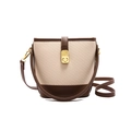 Elegante borsa a secchiello intrecciata beige con finiture in pelle marrone - Marrone