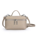 Beige lychee leather small crossbody bag with dual zippers and silver hardware - Beige Grey