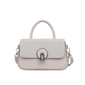 Minimalist beige crossbody bag with woven texture flap and silver circular lock - Off White