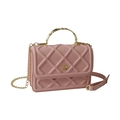 Quilted light pink crossbody bag with camellia ornament and gold metal handle - Pink
