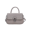 Minimalist taupe crossbody bag with woven texture lid and round metal ring buckle - Gray