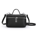 Black litchi grain leather vanity box bag with silver hardware and top handle - Black