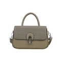 Minimalist khaki shoulder bag with woven flap detail and silver metal ring buckle - Green