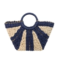Bolso de paja tejida a rayas azul marino y beige con hilos dorados y asas redondas - Azul