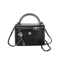 Glossy black patent leather box bag with silver metal handle and chain strap - Black