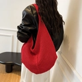 Bolso hobo de malla tejida rojo vibrante de gran capacidad para vacaciones en la playa - Rojo