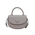 Borsa a sella taupe con patchwork in tessuto testurizzato e stemma triangolare iconico - Grigio