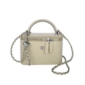 Beige patent leather box bag with silver flower clasp and metal chain strap - Light Green