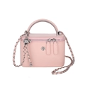 Pink glossy patent leather box bag with camellia metal ornament and chain strap - Pink