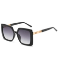 Schicke eckige Damen-Sonnenbrille mit schwarzem Gestell und goldenen Metallakzenten - Schwarzer Rahmen Doppelgrau