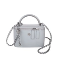 Glossy light blue chain box bag with silver camellia logo and metal handle - Light Blue