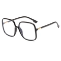 Fashionable black square oversized anti-blue light glasses with elegant gold metal hinge - Bright Black