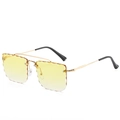 Rimless square sunglasses featuring gold metal frame and yellow gradient cut lenses - Gold Frame Gradient Yellow