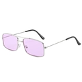 Retro Rechteck-Sonnenbrille aus silbernem Metall mit lila Gläsern und Doppelsteg - Silberrahmen Lila Gläser