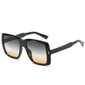 Lunettes de soleil carrées noires avec verres dégradés coucher de soleil et rivets - Monture Noire Verres Vert Jaune
