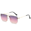 Rimless square sunglasses with purple gradient wave-cut lenses and gold metal frames - Gold Frame Purple Pink Gradient