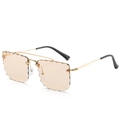 Frameless square sunglasses with gold metal frame and gradient tea wave-cut lenses - Gold Frame Light Tea Lens