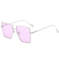 Chic square metal sunglasses with light pink gradient lenses and silver frame - Silver Frame Purple Lens