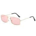 Retro quadratische Sonnenbrille mit Doppelsteg Goldmetallrahmen und hellrosa Gläsern - Goldener Rahmen Rosa Gläser