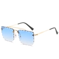 Rimless square sunglasses featuring gradient blue wavy lenses and gold double-bridge frame - Ready Stock / Standard Gold Frame Gradient Blue Lenses