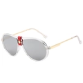 Lunettes aviateur avec monture transparente, verres gris et détail en cuir rouge - Monture Transparente Miroir Argent