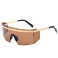 Lunettes de soleil oversize avec verres teintés marron et branches en métal doré - Monture Dorée Verre Thé