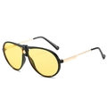Retro aviator sunglasses with yellow lenses, black frames and gold-tone metal arms - Black Frame Yellow Lens
