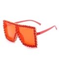 Oversized square sunglasses with red rhinestone frames and gradient red lenses - Red Frame / Red Rhinestone