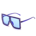 Oversized square sunglasses for women with blue rhinestones and transparent frames - Blue Frame Blue Rhinestone