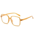 Stylish transparent amber TR90 square oversized glasses frame with gold metal accents - Transparent Orange