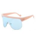 Shield frame oversized sunglasses with pink translucent frame and light blue lenses - Pink Frame Blue Lens (C0.4)