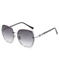 Frameless oversized polygonal sunglasses with gradient grey lenses and geometric cut edges - Silver Frame Double Grey