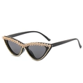 Lunettes de soleil œil de chat à monture noire, verres gris et ornements en cristaux - Monture Noire / Strass Blanc